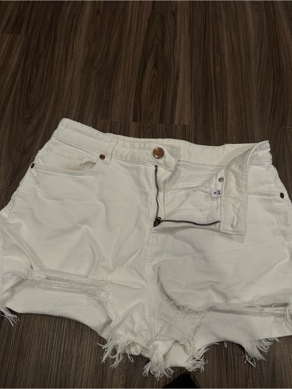 Loft, white denim distressed shorts